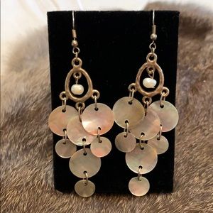 Silver faux pearl and shell chandelier earrings!